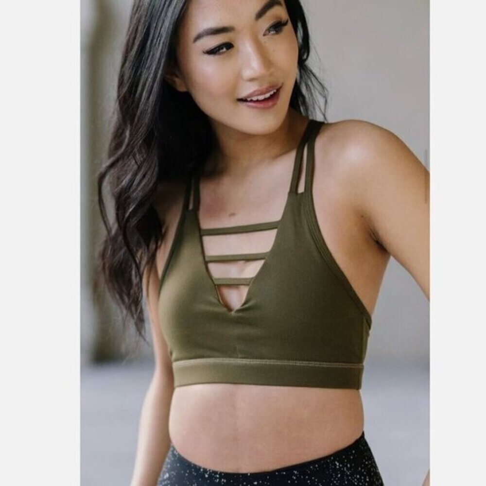 Zyia Grid olive green sports bra athletic Size S
